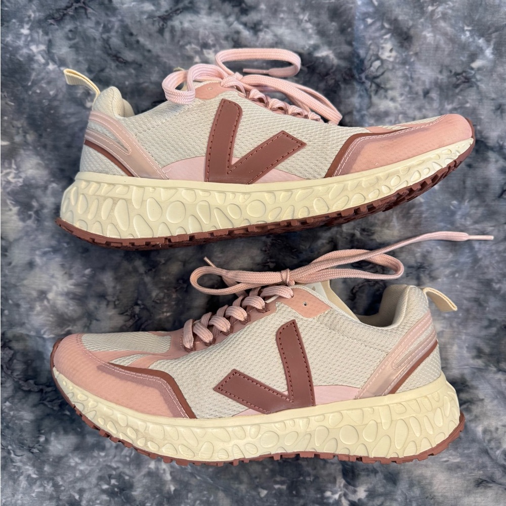 Veja Pink and Cream Retro Sneakers